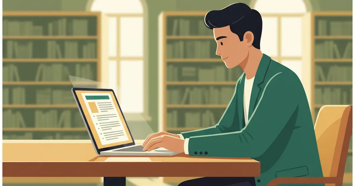 BSW graduate reviewing their resume on a laptop at a library table