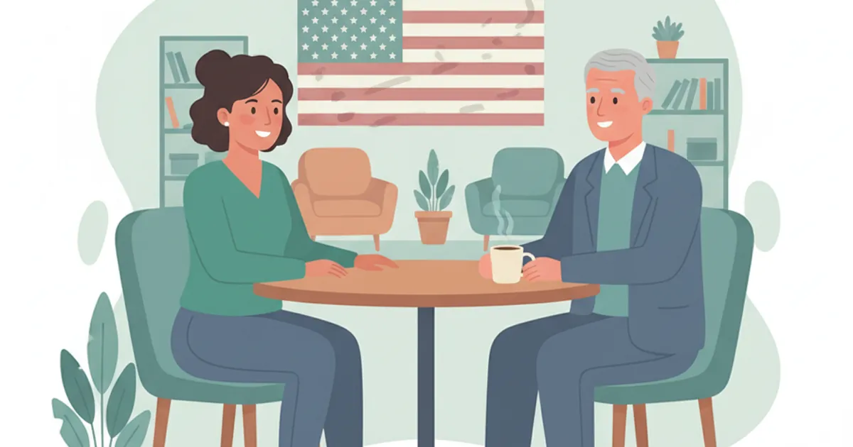 Social worker meeting with a veteran in a VA community center