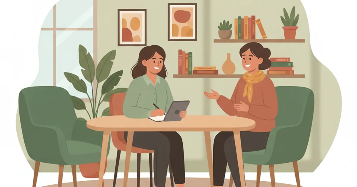 Young social worker meeting with a client in a community office setting