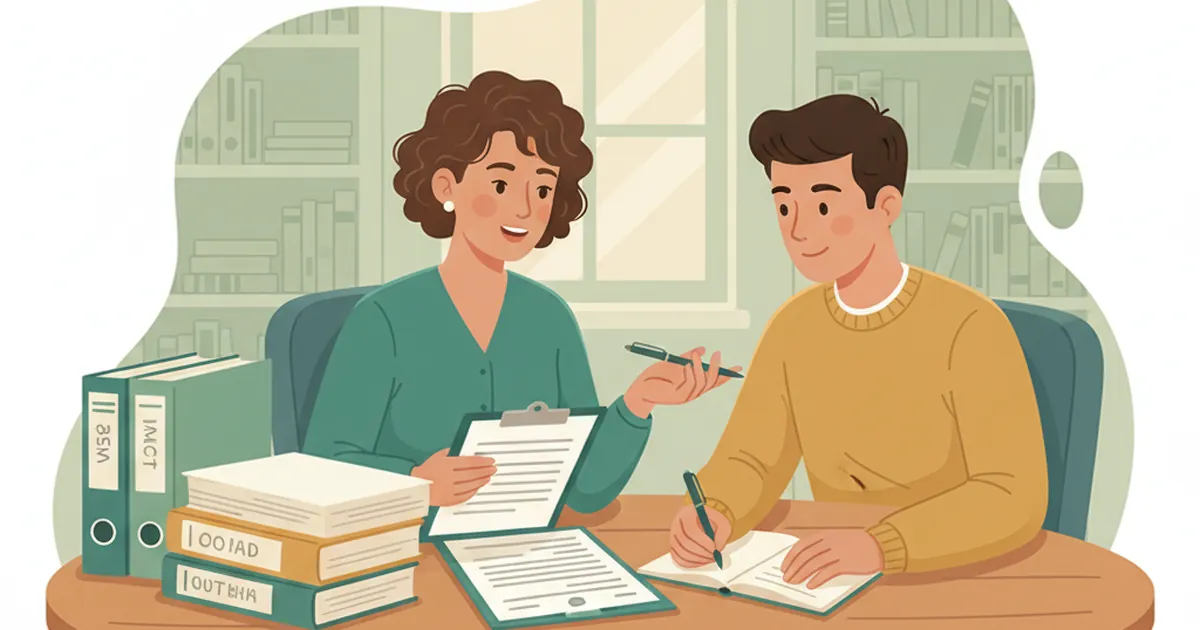 Social work student meeting with field placement supervisor in an agency setting