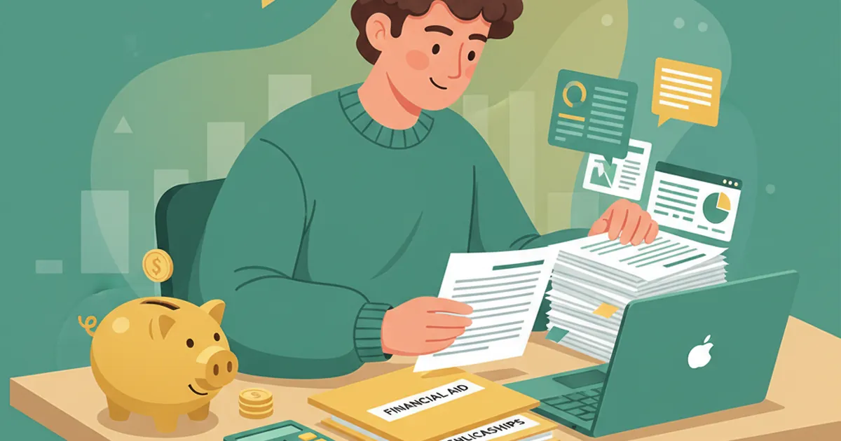 Student reviewing financial aid documents and scholarship applications