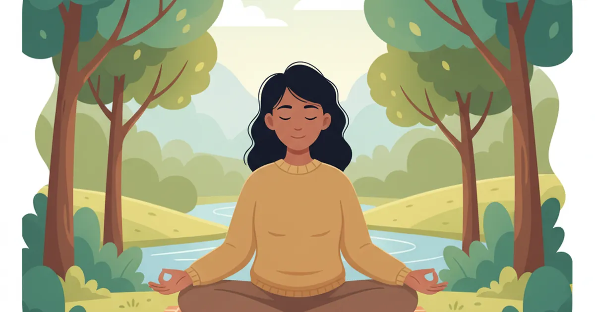 Social work student practicing mindfulness in a peaceful outdoor setting