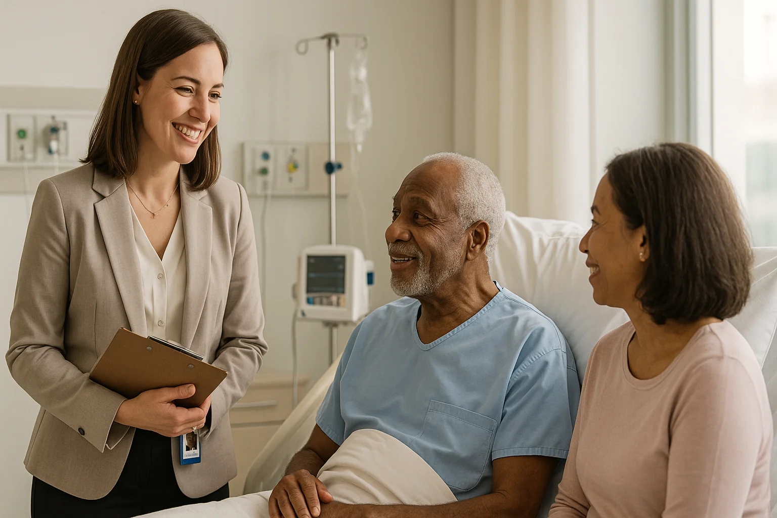 Healthcare social worker supporting patients