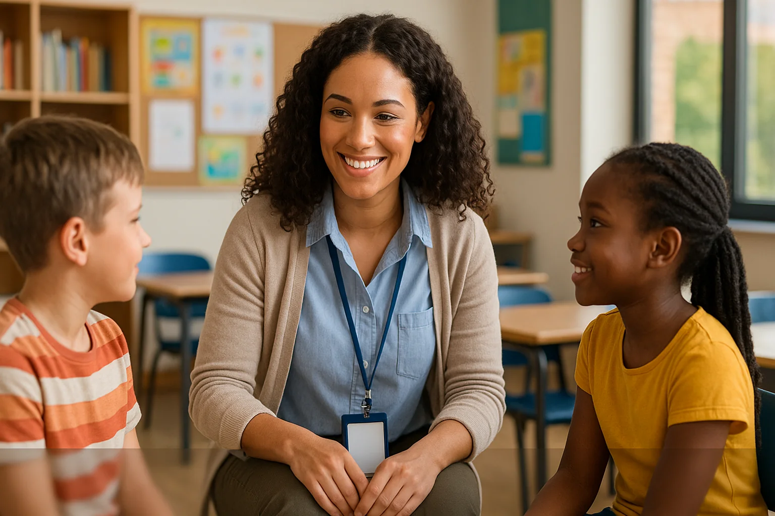 School social worker helping students